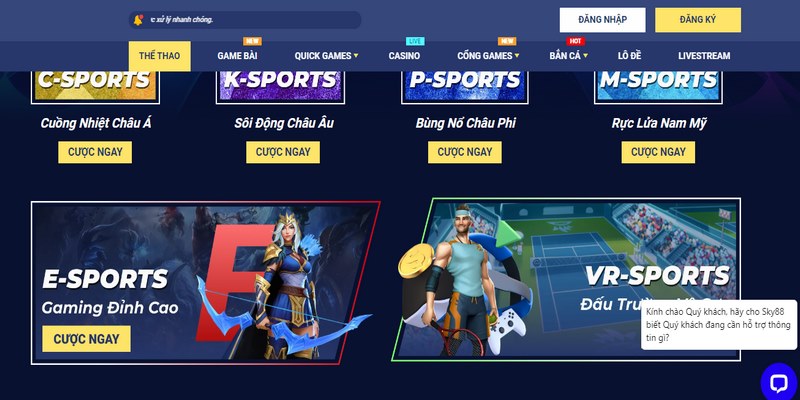 E-Sports - Cá cược rinh thưởng hấp dẫn tại SKY88 uy tín E-sports được nhiều khách hàng yêu thích